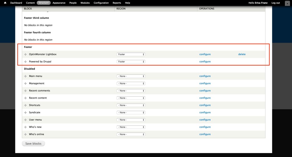 You can locate your saved block under the Footer section and modify it's settings later.