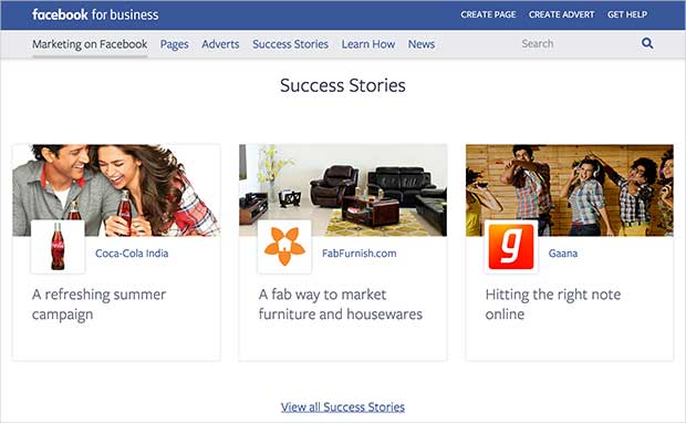 Facebook for business website showcasing success stories