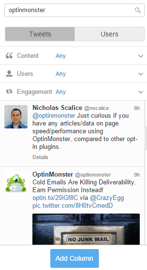 Monitoring for OptinMonster In Tweetdeck