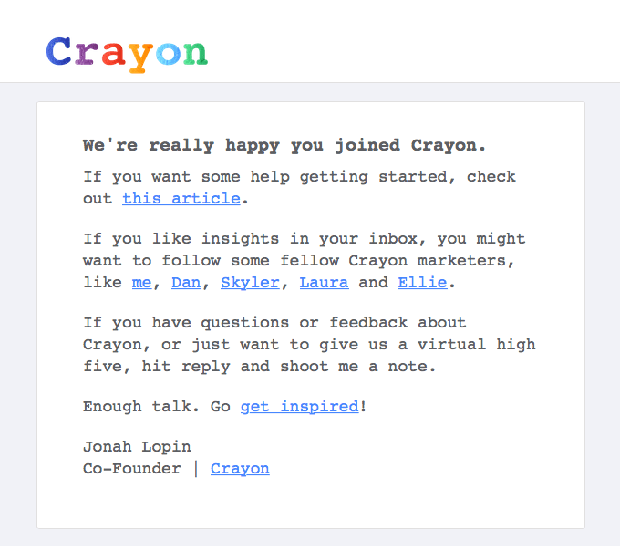 Crayon targeted email for new subscribers