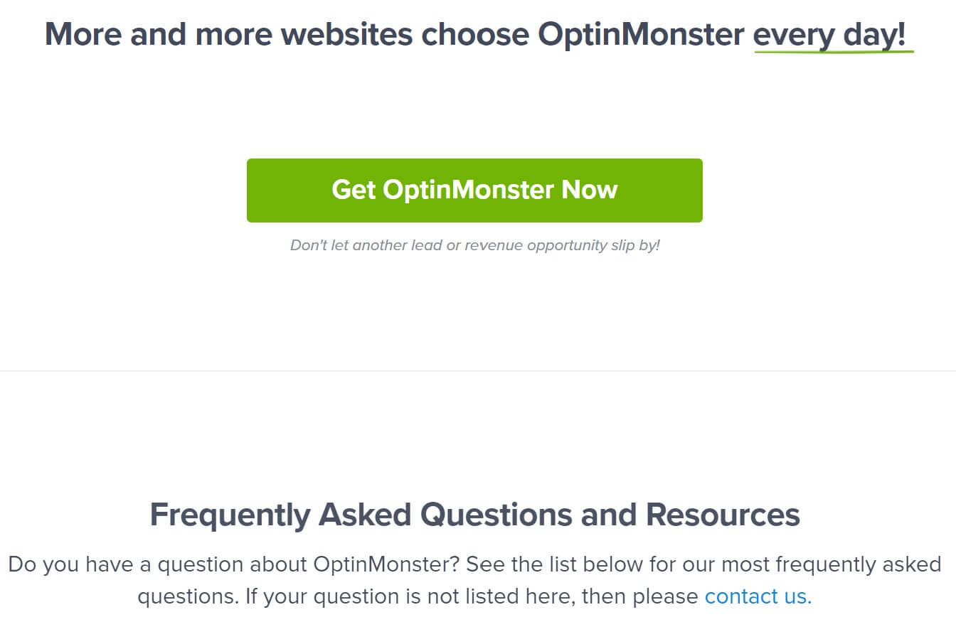 OptinMonster homepage calls to action