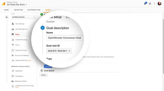 Enter a Goal description to identify your goal later on in Google Analytics.