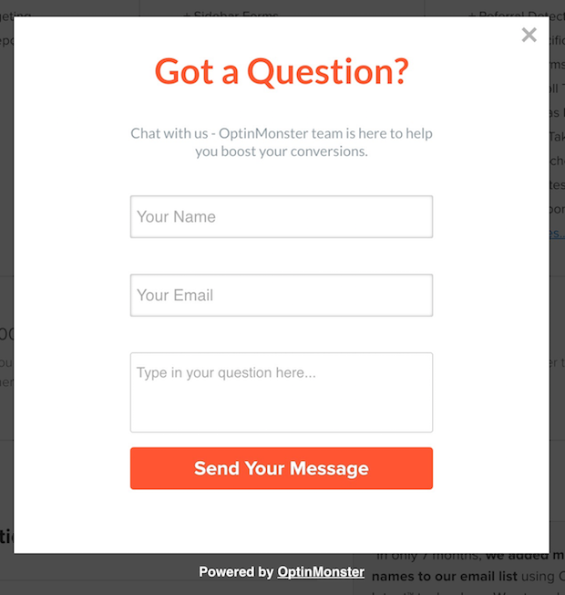 "No" button displays this contact form