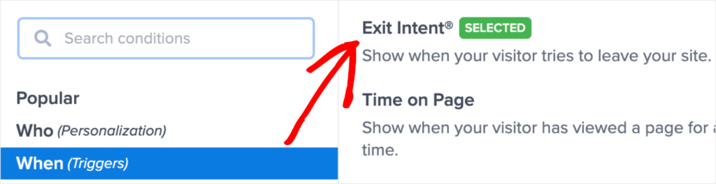 Exit-intent rule in OptinMonster