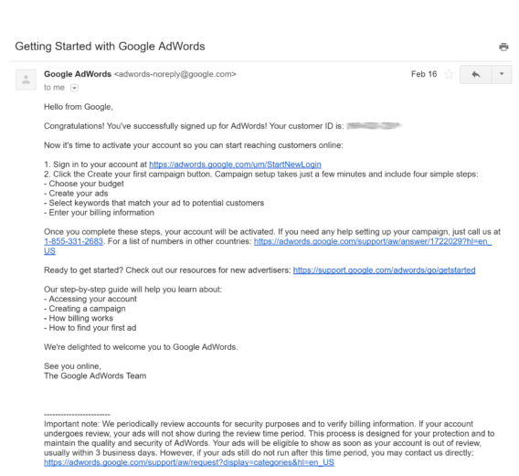 adwords welcome email example