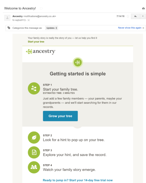 ancestry welcome email example