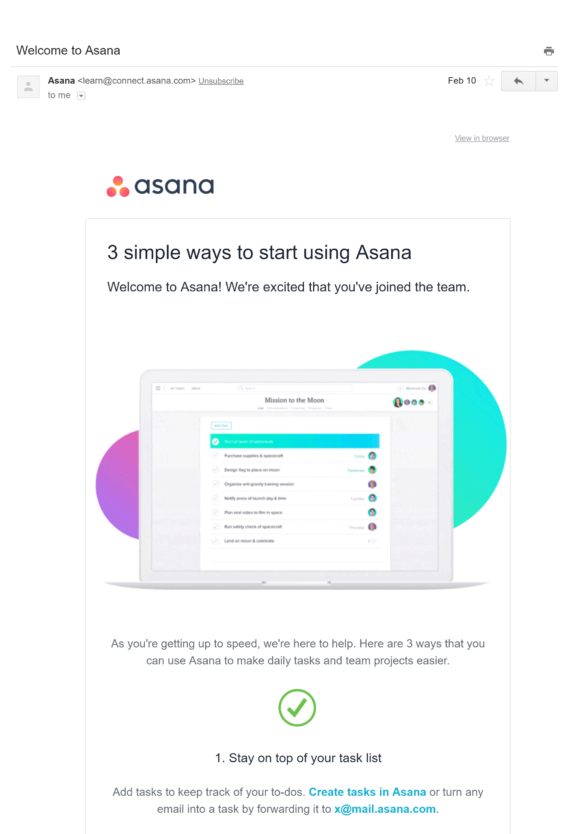 asana welcome email