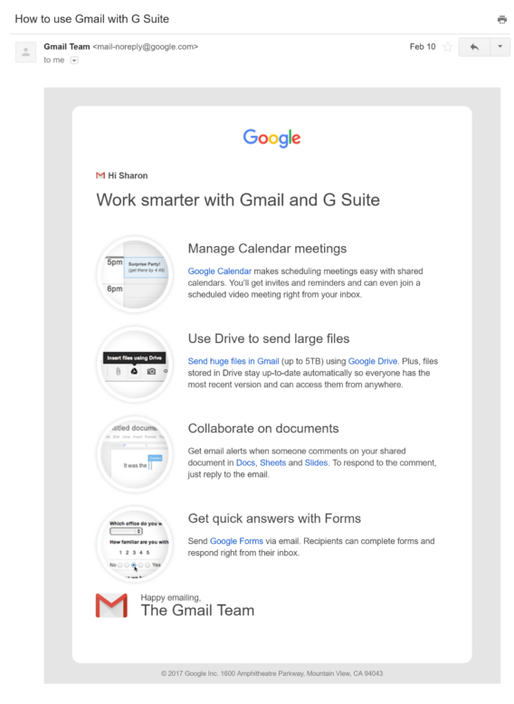 welcome email examples - gsuite
