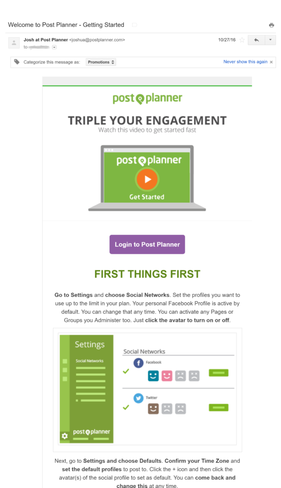 postplanner welcome email 
