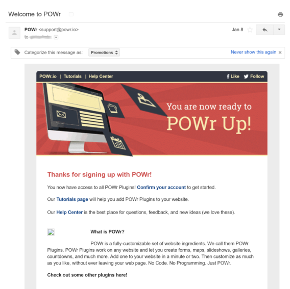 powr welcome email