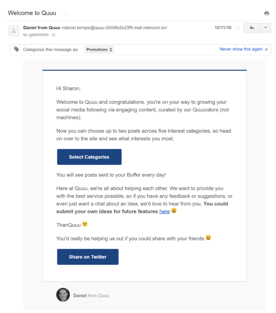 quuu welcome email