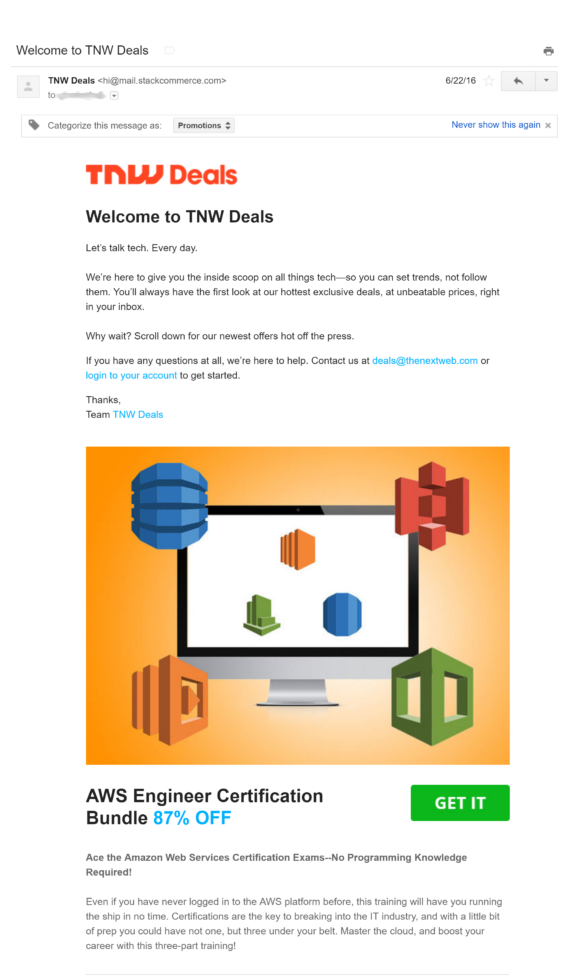 tnw deals welcome email