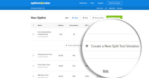 create split test optinmonster