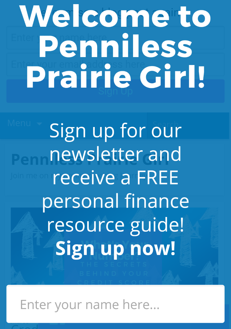 Penniless Prairie Girl Mobile Optin