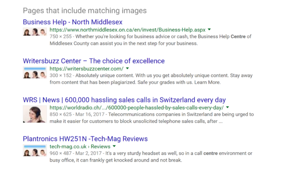 reverse image search results