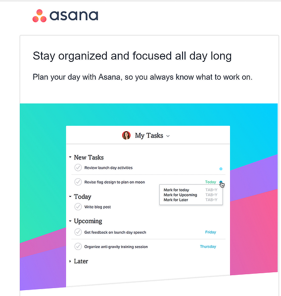 série d'emails de bienvenue Asana