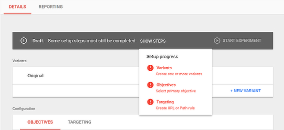 google optimize ab testing step 2