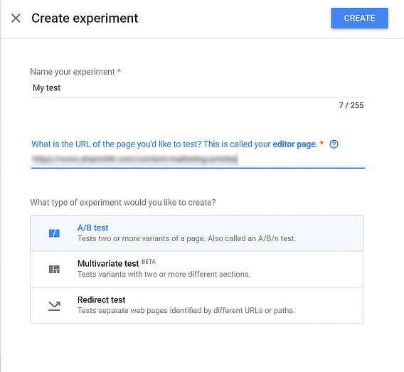 creating a split test in google optimize