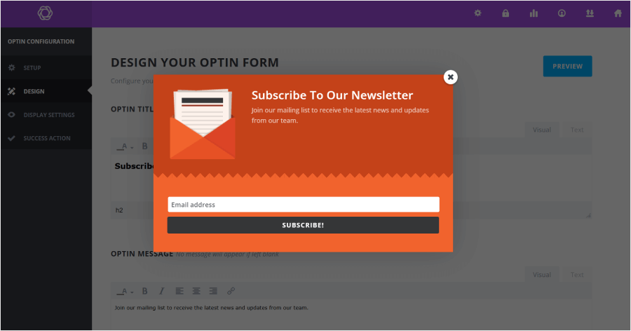 Previewing an optin campaign in Bloom