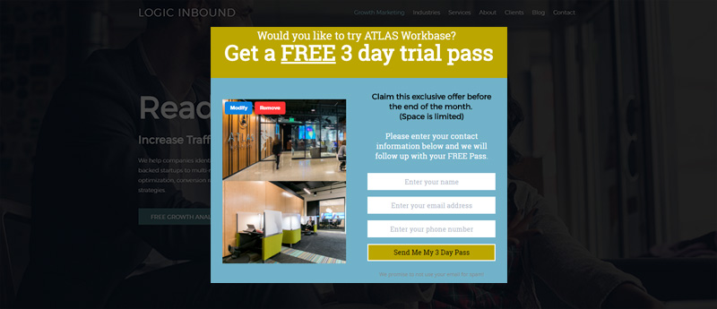 By call to action a/b testing, Atlas Workbase discovered a free trial converted better than a tour.