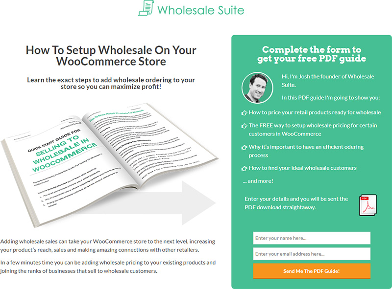 Wholesale Suite added an inline optin to create a landing page