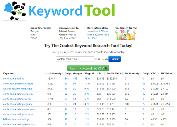 seobook keyword tool search results