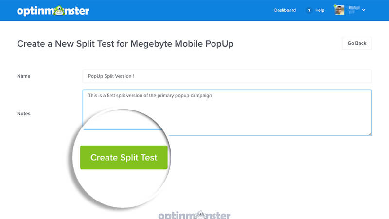 Select Create Split Test