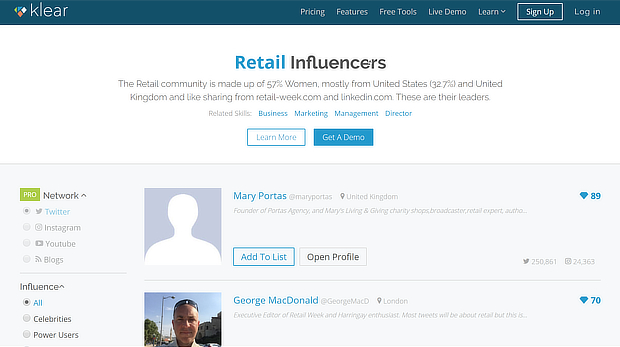 klear retail influencers