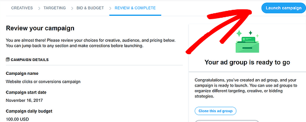 review and publish twitter ad