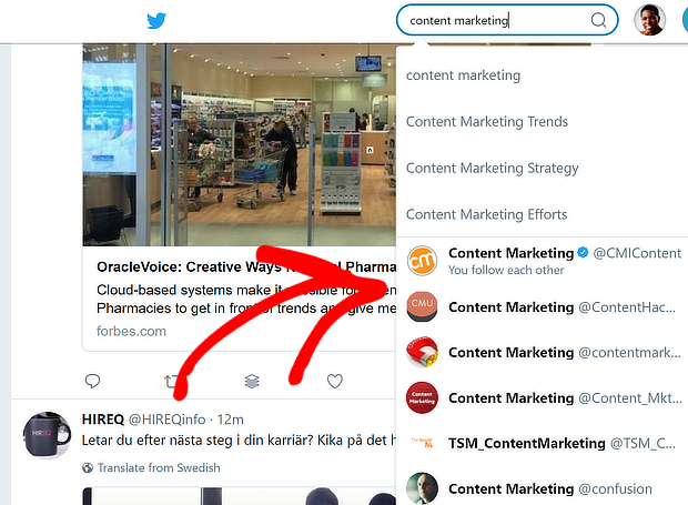twitter content marketing search