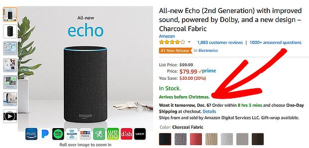 amazon delivery by christmas - an example of how to create urgency in sales