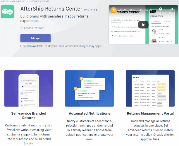 aftership returns center app