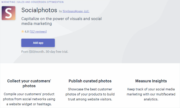 socialphotos shopify app lets you sell products with direct links