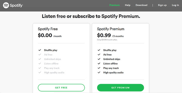 consejos de upselling- spotify screenshot