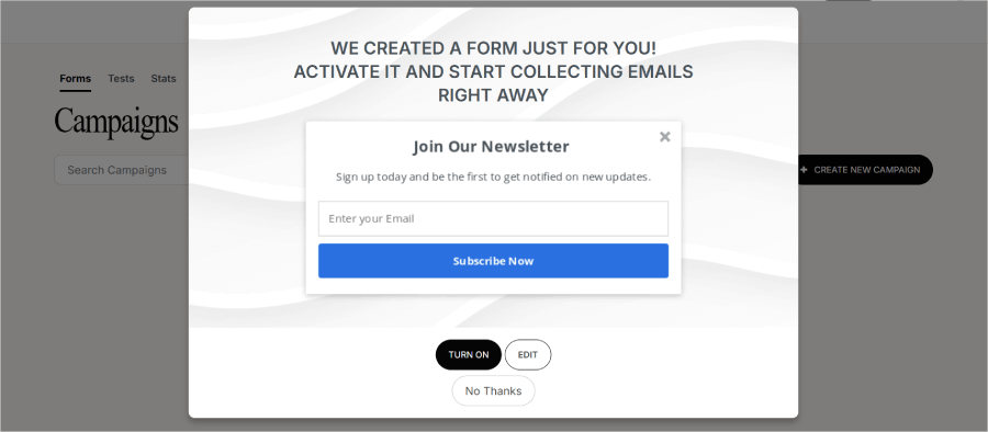Bdow's welcome wizard popup