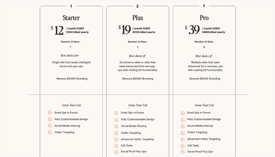 Bdow's paid plans