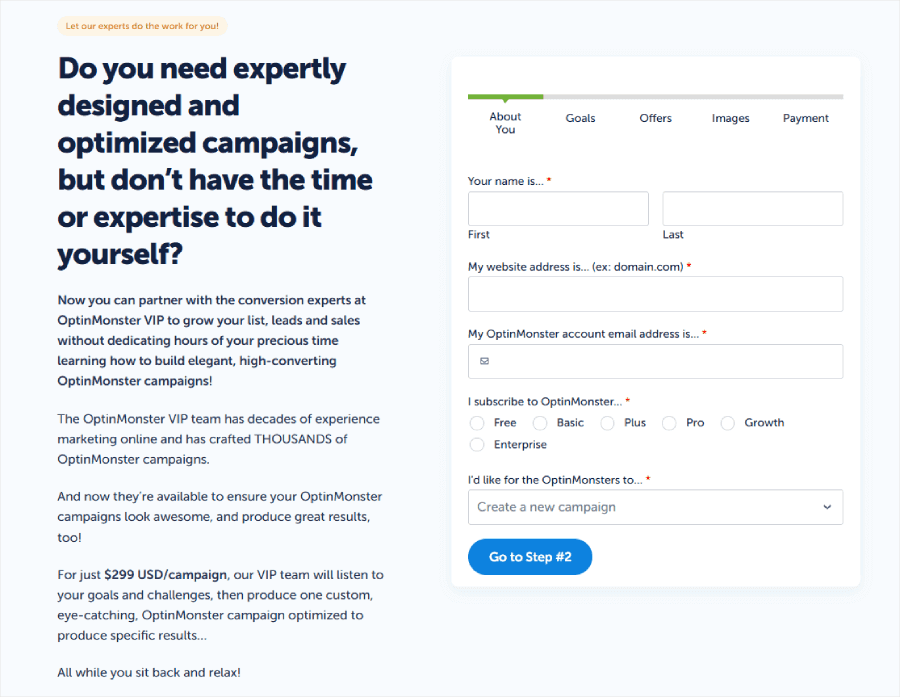 OptinMonster's complementary done-for-you campaign service