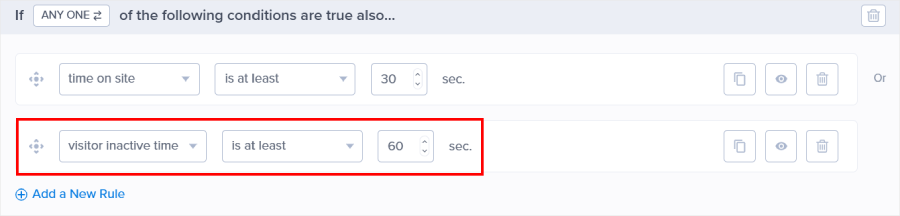 Enabling a display rule based on user inactivity in OptinMonster