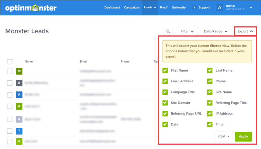Storing leads in OptinMonster's Monster Leads feature
