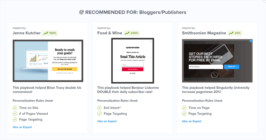 OptinMonster's Playbooks feature
