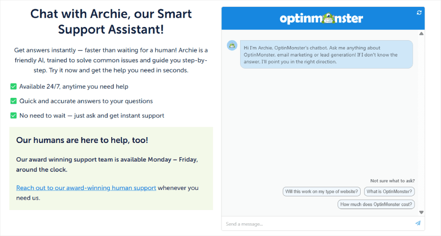 OptinMonster's support options