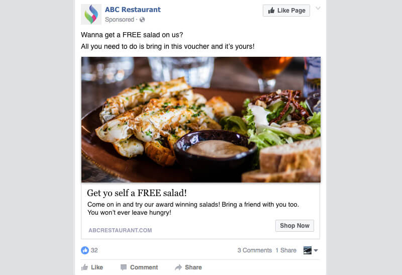 facebook ad example for restaurant marketing strategy