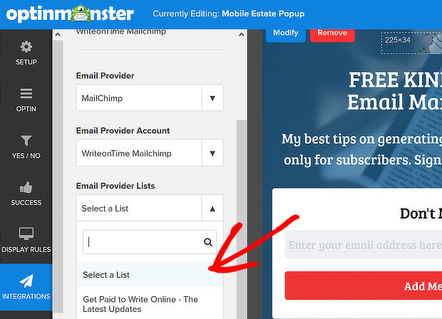 choose email list