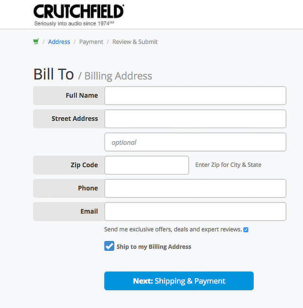 crutchfield checkout page optimization 2