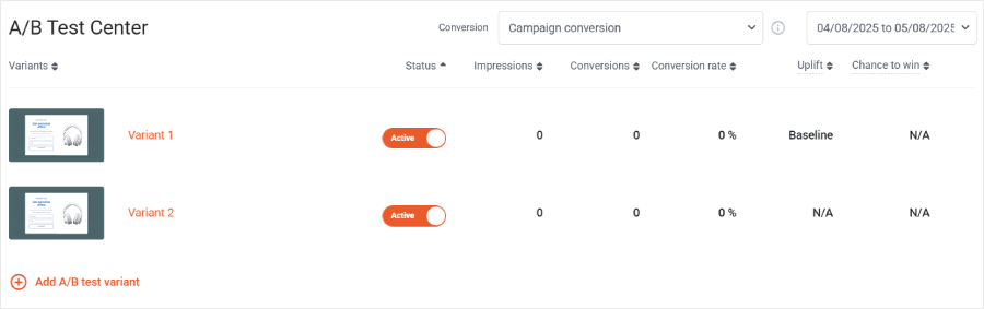 OptiMonk's split testing feature