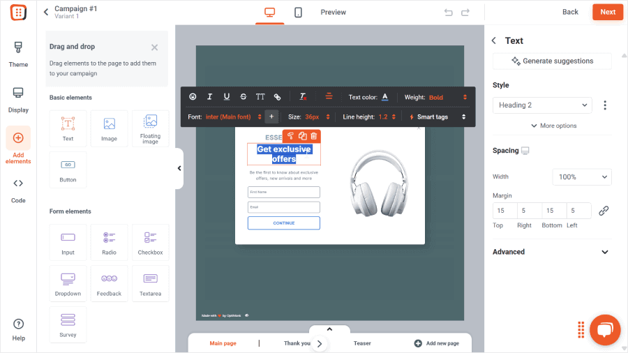 OptiMonk's campaign builder