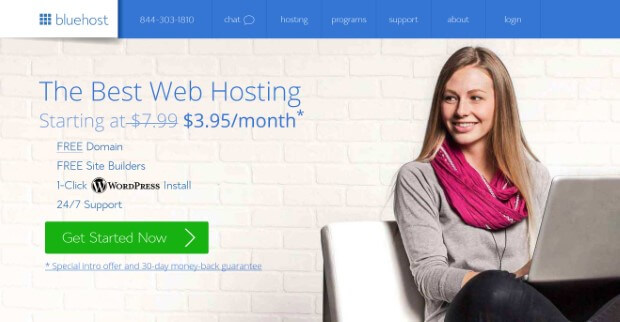bluehost maximizes the above the fold space