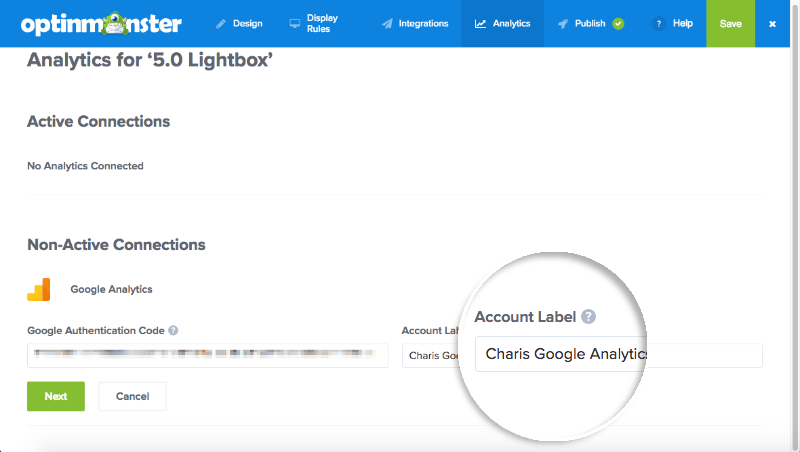 Add Google Analytics account label