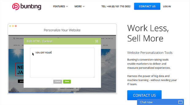 ecommerce personalization tools - bunting