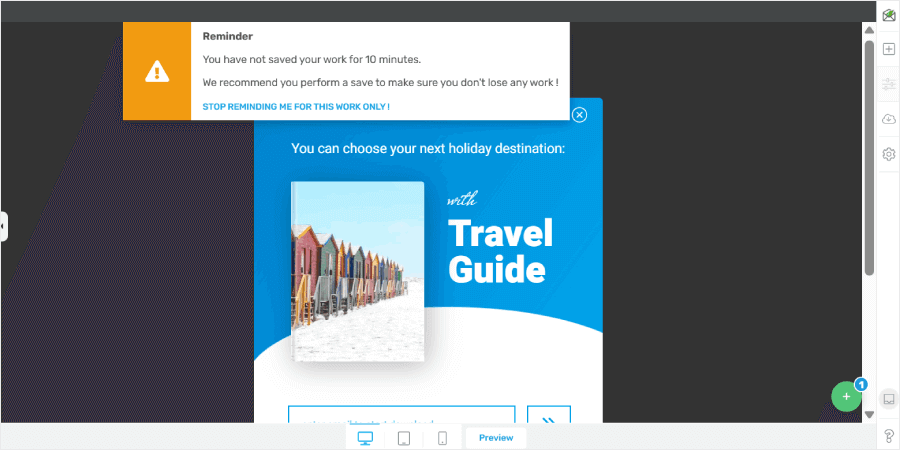 Thrive Leads' reminder to save your work in the editor